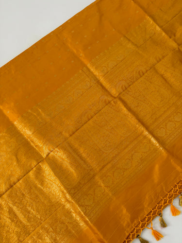 Lightweight Banarasi Katan Silk Saree | Tumeric Yellow | Gold Zari | Handwoven | Silk Mark Certified | Ships from California